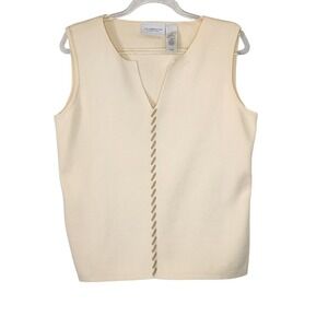 Liz Claiborne Vanilla V Neck Sleeveless Sweater Lace-Up Detail Cotton Medium